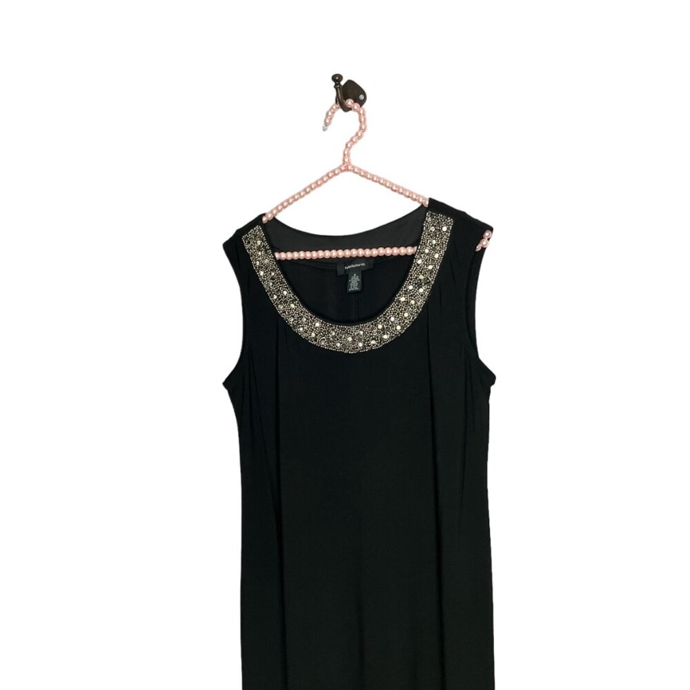 R&M Richards Size 8 Black Beaded Embellished Neckline Stretch Cocktail Dress - Picture 3 of 6